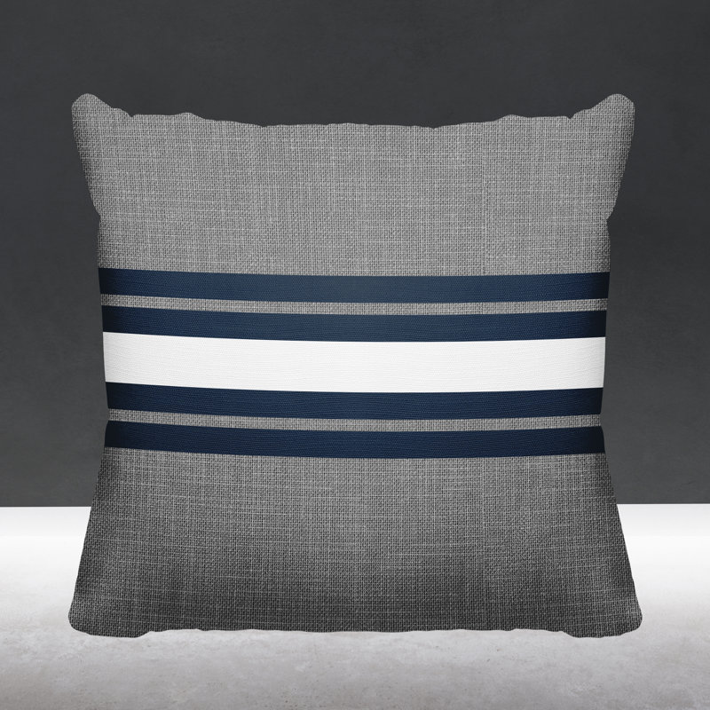 Coussin intérieur / extérieur Beau Cottage, L 17 po x H 17 po, Gris / bleu marine