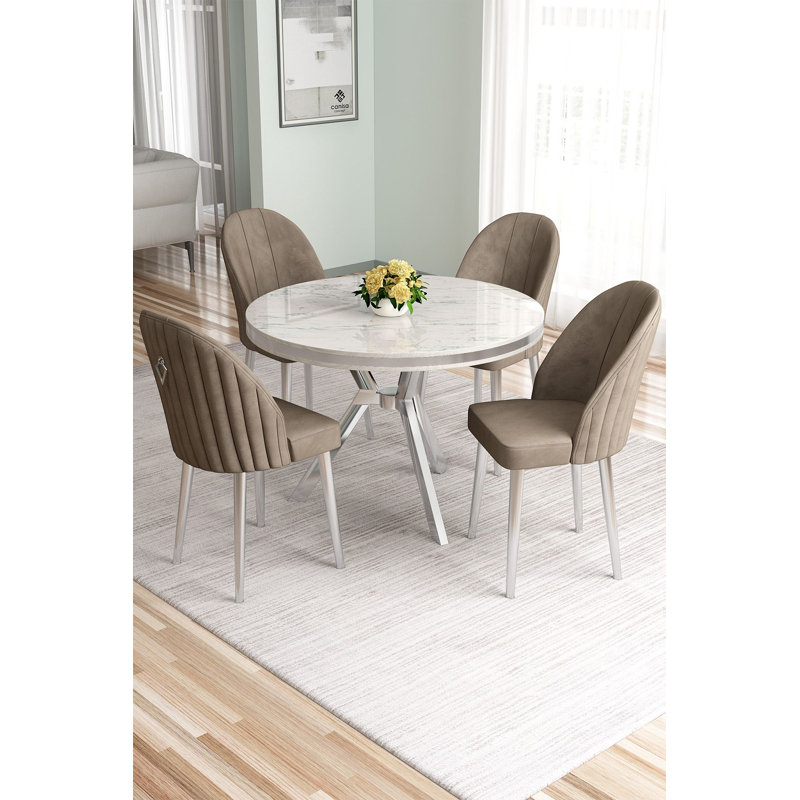 Ensemble de table et chaises de salle à manger (5 pièces), Cappuccino, Chrome