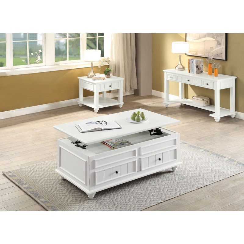 Emmett Rectangular Coffee Table with Storage in White Washed