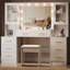 Grande table de coiffeuse 58,2 "avec miroir et lumières, prise de courant et 8 tiroirs 2 armoires-873585436