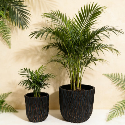 De 2 grandes jardinières rondes en oxyde de magnésium, pots légers avec trou de drainage, jardinières en béton pour une utilisation intérieure / extérieure, bonne variété de plantes, pot de fleurs moderne gris cuivre - bleu 2,