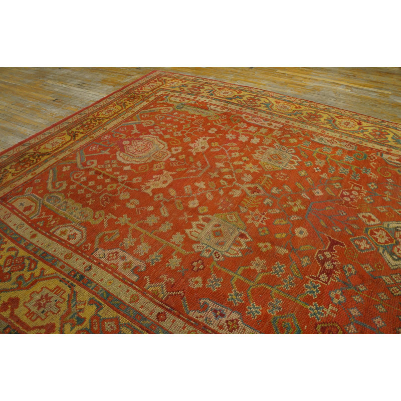 Large Scale Tribal Palmette Pattern Antique Rustic Turkish Oushak Room Size Rug