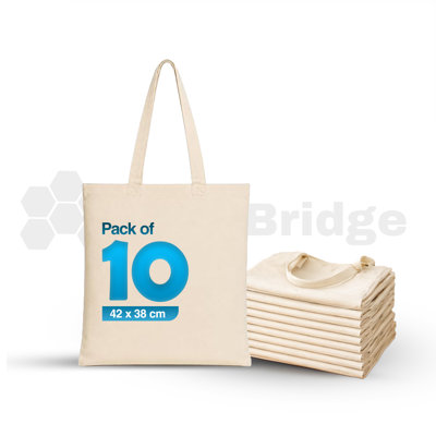 JMS Bridge Cotton Tote Bags 10 Piece WHITE 38cm W x 16cm D Carry Bag