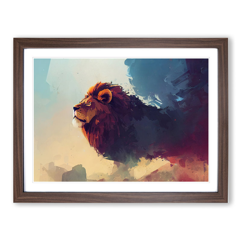 Lion Vol.1 - Single Picture Frame Painting, 46cm H x 64cm W x 2cm D, Walnut