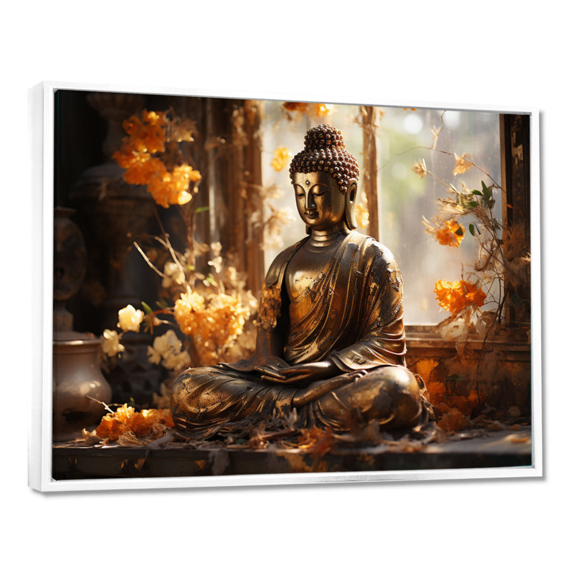 Bouddha doré thaïlandais - art mural de la Thaïlande, Cadre flottant blanc, 24" H x 32" W