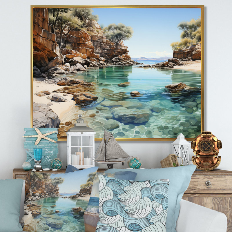 Bevard Rocky Beach Isolé sur toile, Cadre flottant doré, H 24 po x l 32 po x P 1 po