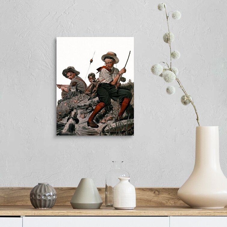 Norman Rockwell Cousin Reginald Goes Fishing Canvas Wall Art Red Barrel Studio Format: Black Floater Frame, Size: 16 H x 13 W x 1.75 D
