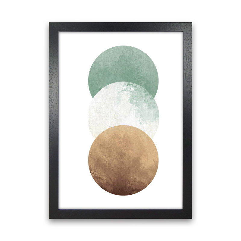 Green And Beige Watercolour Circles Abstract by Pixy Paper - Print, 42cm H x 29.7cm W x 3cm D, Black Framed