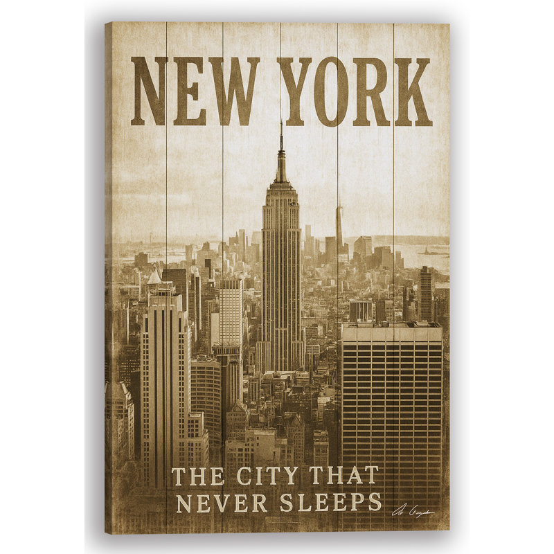 "New York - La ville qui ne dort jamais", art mural toile d'horizon sépia