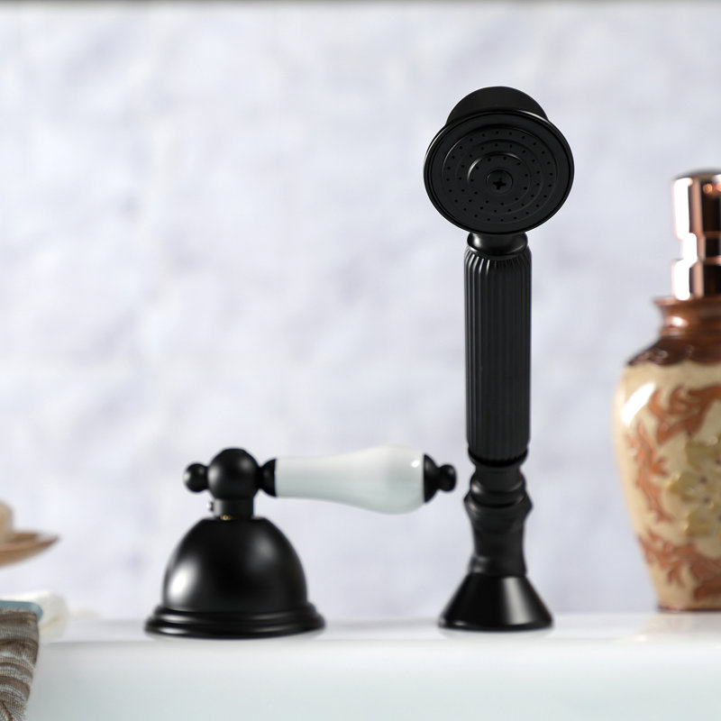 Kingston Brass Vintage Deck Mount Hand Shower with Diverter for Roman Tub Faucet, White/Matte Black