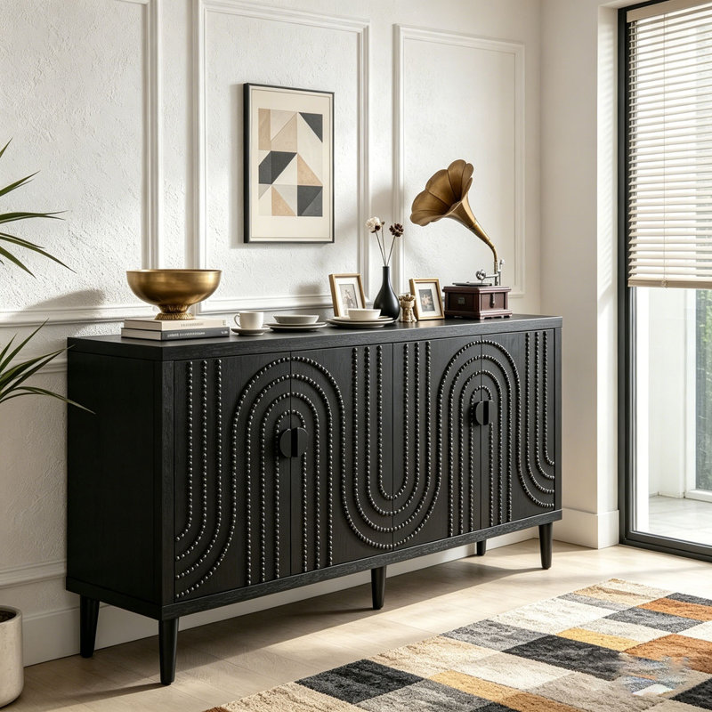Cabine de rangement moderne en bois noir, 59 pouces - noir