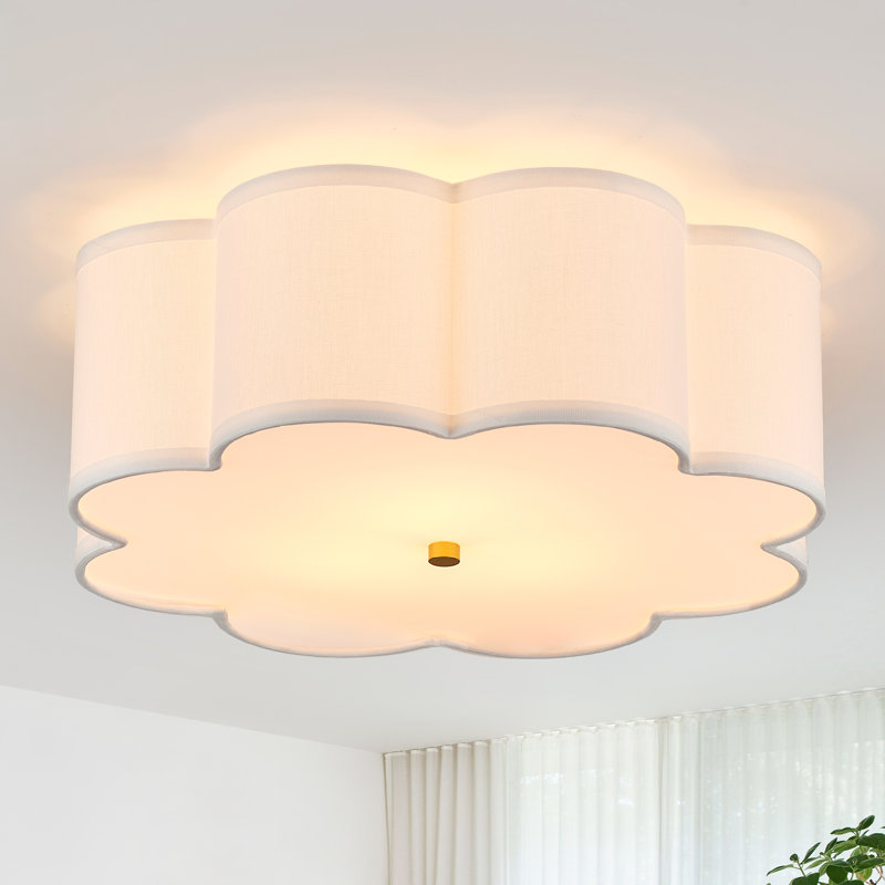 Plafonnier semi-encastré 3 lumières tambour moderne, Or brossé, H 6 po x l 17,7 po x P 17,7 po