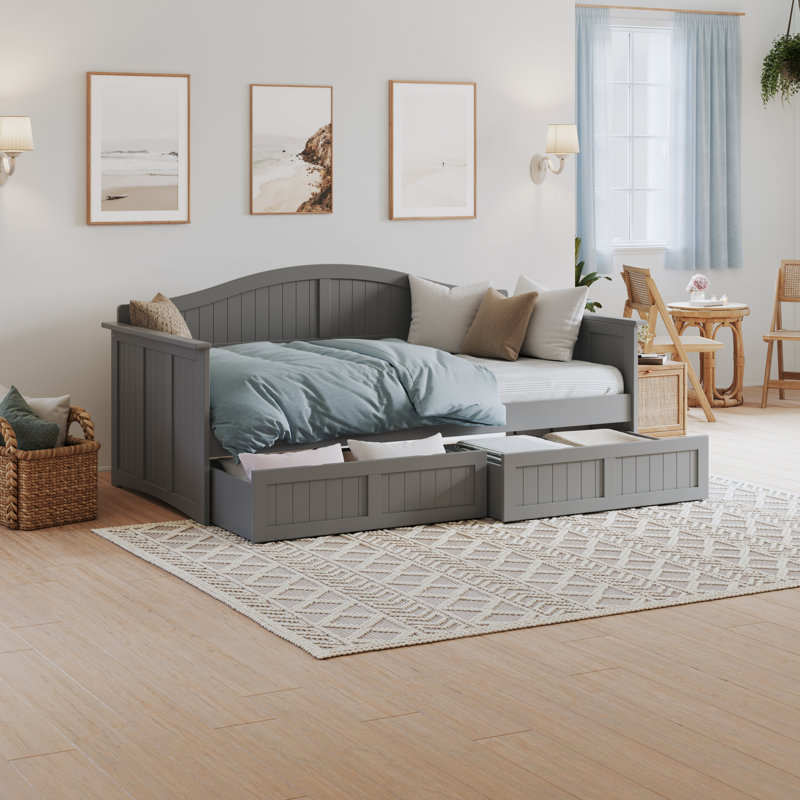 Nantucket Cottage Solid Wood Twin Daybed with Storage Drawers, Gray