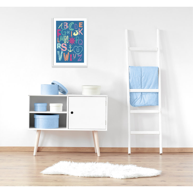 Alphabet imprimé sur papier, H 34,5 po x l 24,5 po x P 1,18 po, Encadré de boîte blanc
