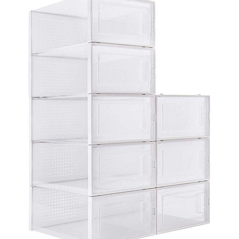 Foldable Shoe Box; Stackable Clear Shoe Storage Box - Storage Bins Shoe Container Organizer; 8 Pack; White
