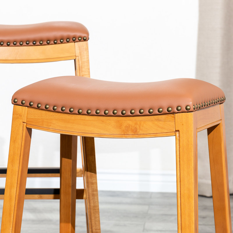 Tabouret de comptoir de 24 po avec siège en cuir naturel - siège au design élégant et durable, sièges pratiques, Brun
