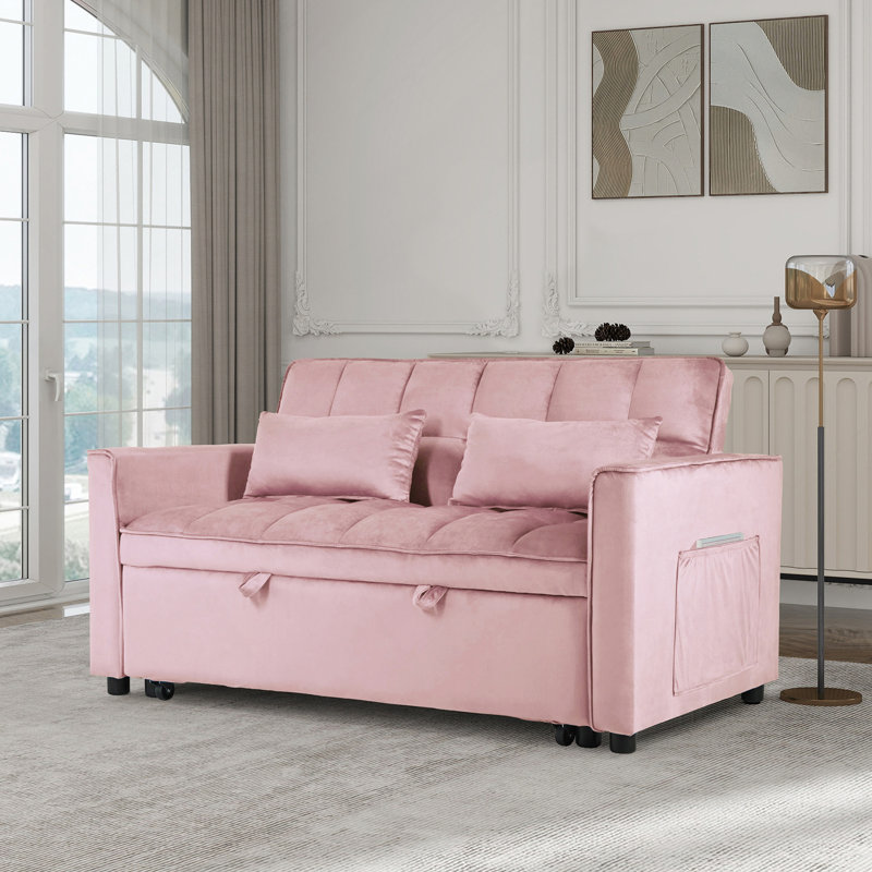 Canapé-lit convertible, canapé-lit escamotable 3-en-1 avec dossier inclinable et coussins, canapé-lit, fauteuil convertible, causeuse convertible pour salon, maison ou bureau (rose)