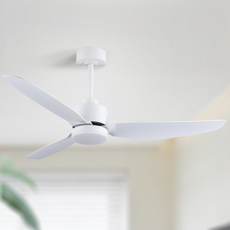 52" 3-Blade Indoor LED Ceiling Fan with Remote and Light Kit Included, White, White