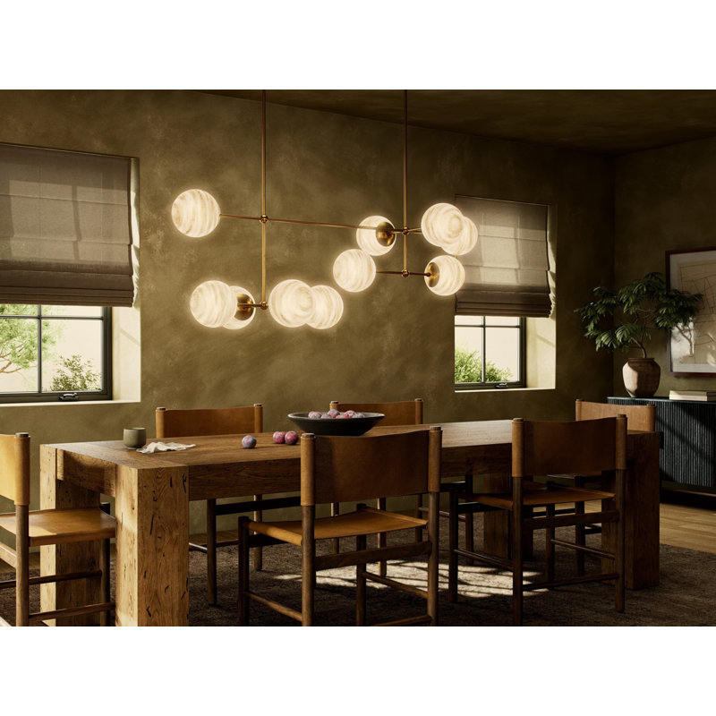 Armstrong 10 - Light Chandelier, Marbled Matte Glass, Burnished Brass