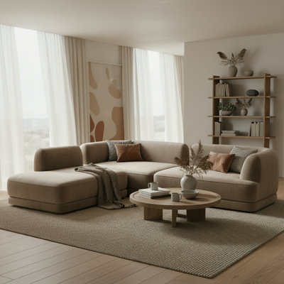 Evren Boneless 115" Modern L-Shaped Modular Compression Sectional Sofa with Deep Seating and Chaise Lounge