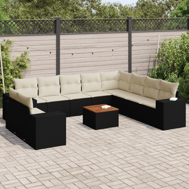 Ensemble de canapé de jardin Vidaxl PE rotin noir grand matériaux résistants aux rayons UV
