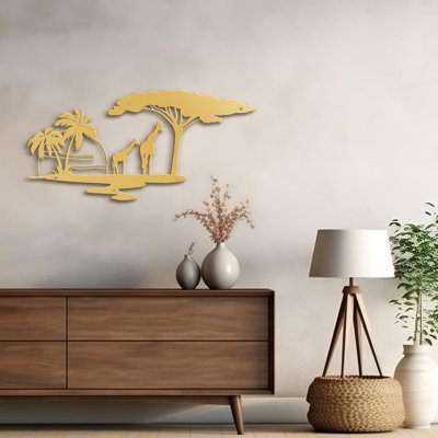 Arbres et girafes au coucher du soleil
