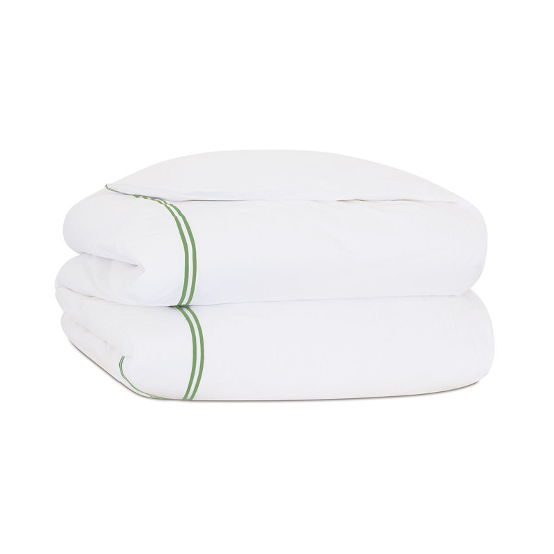 Enzo Percale Duvet Cover, White/Emerald, Super Queen Duvet Cover