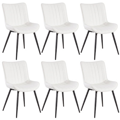Ensemble de 6 chaises de salle à manger modernes du milieu du siècle, chaises de cuisine sans accoudoirs rembourrées en cuir PU avec cadre en métal, faciles à nettoyer pour les petits espaces - Brun (6 pièces, 3 boîtes)