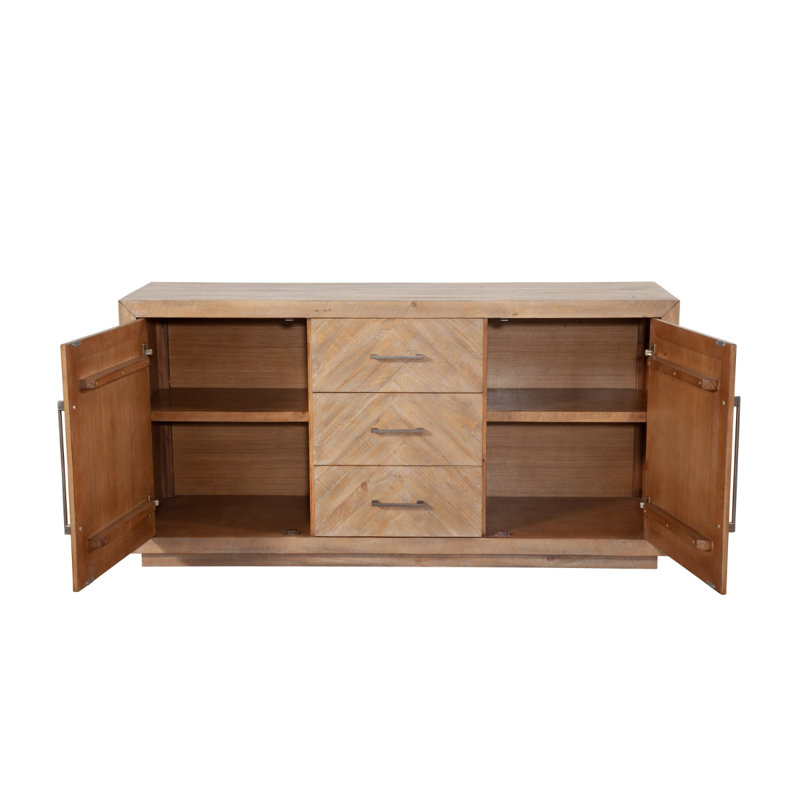 Aiden 62" Weathered Brown Pine Sideboard with Brass Hardware