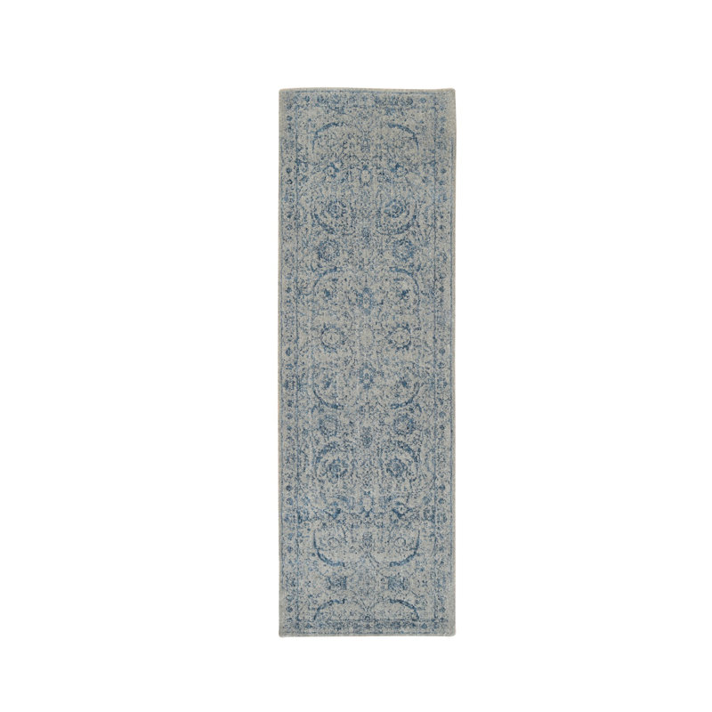 Tapis de couloir oriental gris 2 pi 7 po x 8 pi 1 po en jacquard fin avec motif de feuille de faucille et soie tissée à la main 1684FA72A00D43AF96C626CFE11AA56A