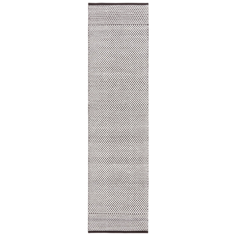 Tapis géométrique en laine / coton à tissage plat gris / brun / ivoire Wanetta, Tapis de couloir 2 pi 3 po x 9 pi