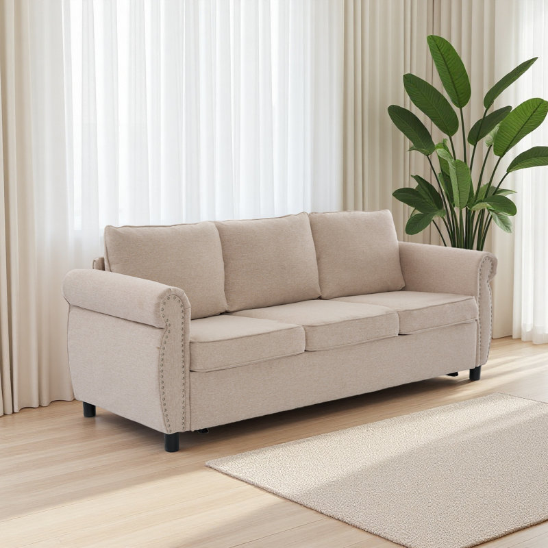 Canapé-lit convertible grand 81,5 po 2-en-1, canapé-lit escamotable, canapé-lit 3 places, avec matelas en mousse à mémoire de forme de 3,35 po, main-courante à rivets, salon, appartement