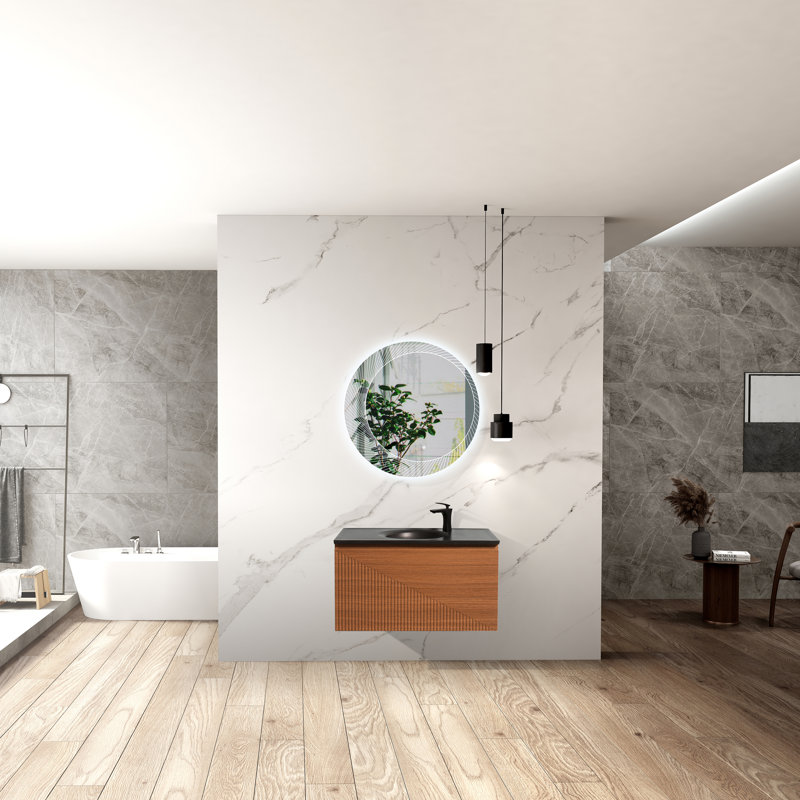 Breezevale 36 po L x 21 po P 2 tiroirs Meuble-lavabo avec évier simple et Comptoir en Quartz noir d'ingénierie