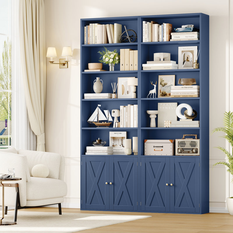 82.3" Tall Bookshelf And Bookcase, 7-Tier Floor Standing Bookcase For Home Office, Living Room, Blue