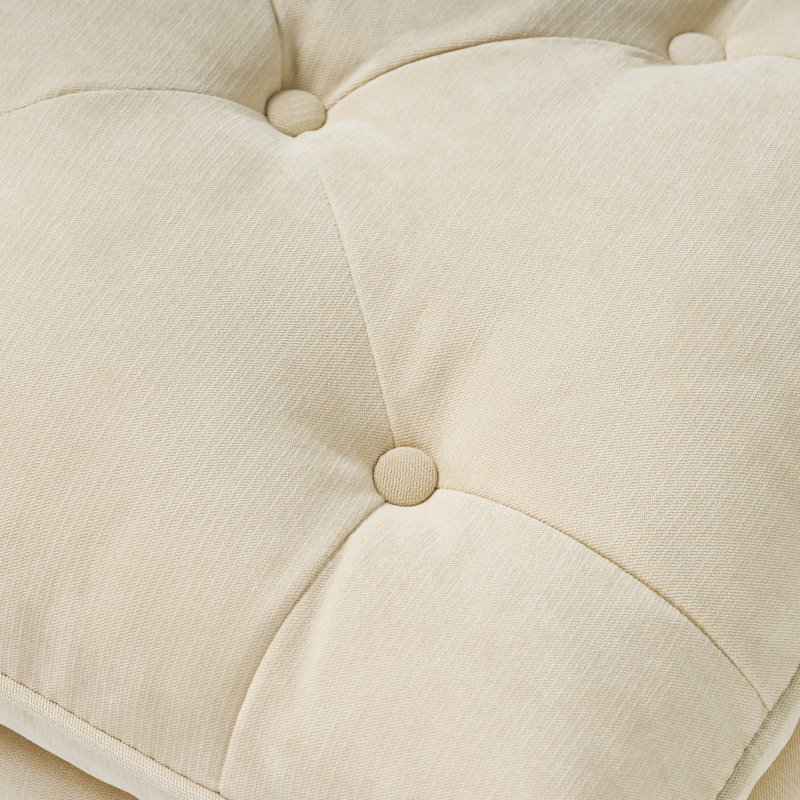 Repose-pieds rembourré avec plateau-coussin et pieds en bouleau Gourav, Crème, crème