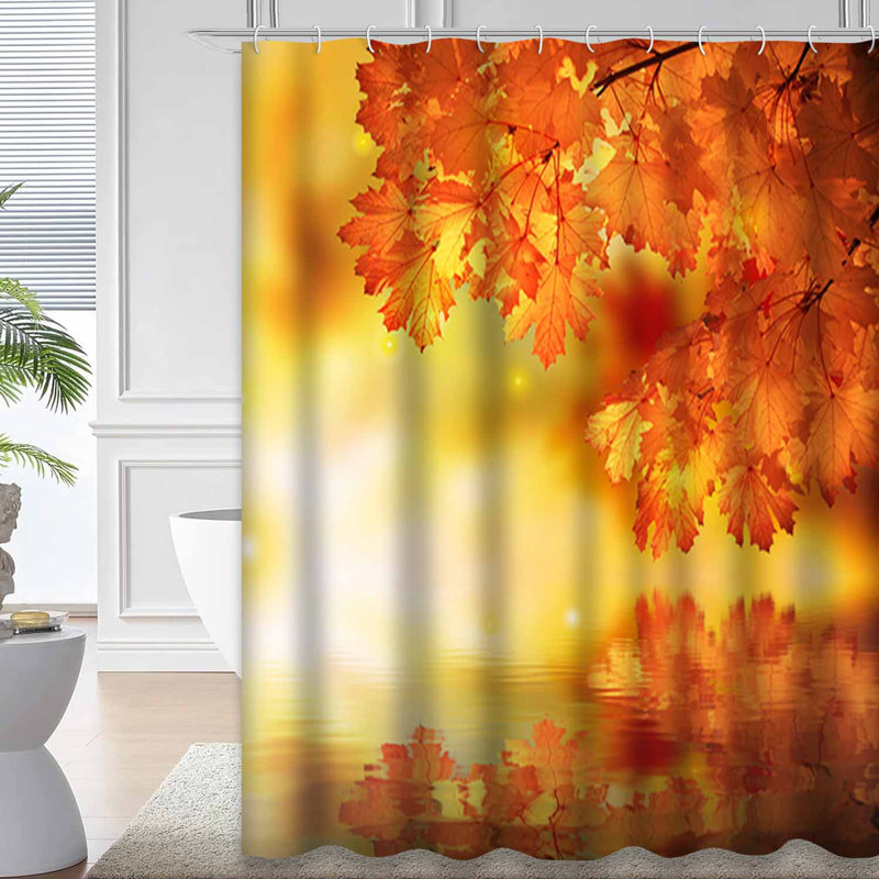 Rideau de douche abstrait à feuilles d'automne avec 12 crochets, L 72 po x l 72 po