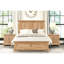 Grand cadre de lit grand style, couleur chêne naturel, tête de lit en planches, lit en bois avec motif, bois d'ingénierie et bois d'hévéa