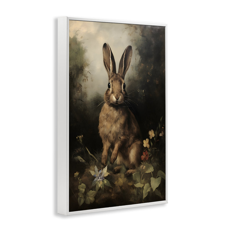 White Framed Bunny in Nature Canvas Print, 12 x 18