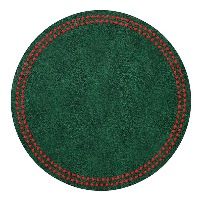 Pearls Vinyl Round Placemats, Red/Forest