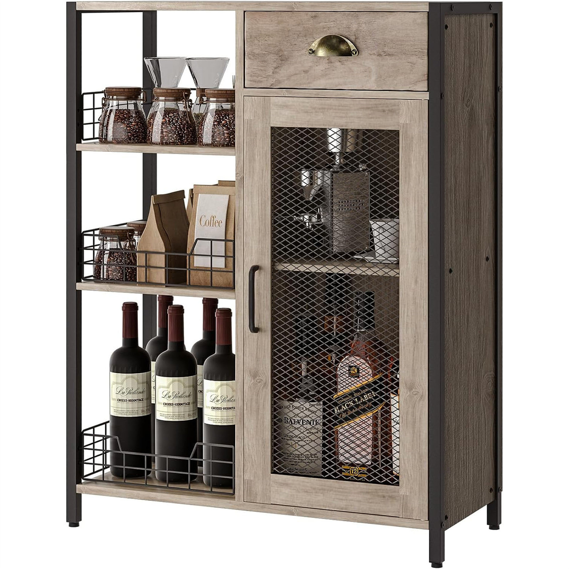 Home Bar Cabinet Liquor Wine Rack Storage Cabinet Rolling Trunk Drawers Pub  Mini