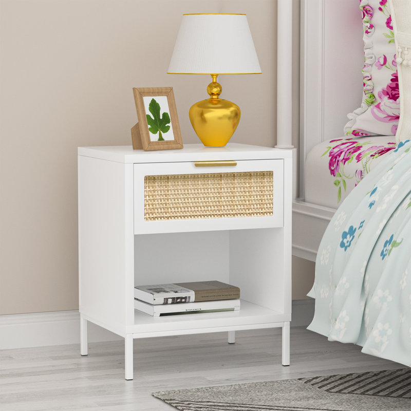 Salome 1 - Drawer Nightstand Accent End Table Side Tables with Open Storage Shelf