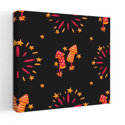 Festive Fireworks Celebration Colorful Abstract Contemporary Landscape Nature Wall Art Print by Marika Barsrsind - Wrapped Canvas Print