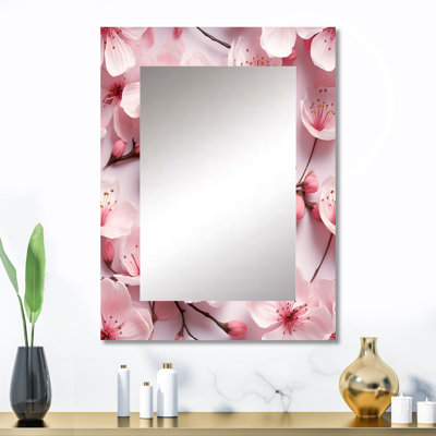Pink Sakura Blossoms Floral - Japanese Mirror Wall Decor