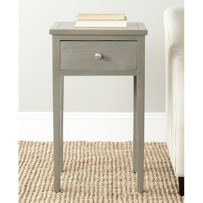 Joanna Solid Wood End Table with Storage, French Gray