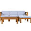 Ensemble de conversation modulaire d'extérieur à 5 places, bois naturel, coussins gris, comprend 2 canapés d'angle, 1 sans accoudoirs, une finition de table à thé et constitue un joyeux moment