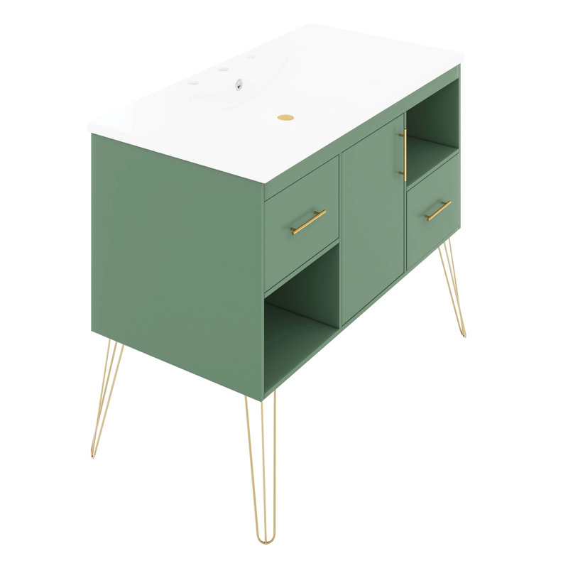Ensemble de meuble-lavabo 36 po avec lavabo en résine 36 po, style contemporain avec 2 tiroirs et 2 compartiments de rangement ouverts