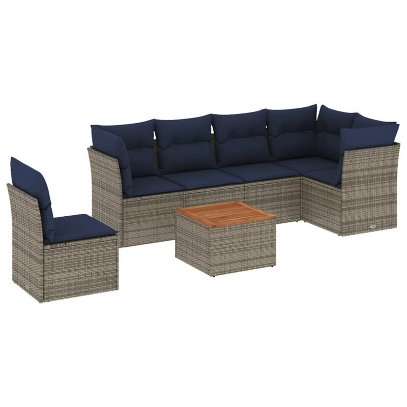  Ensemble de canapé de patio 7 pièces avec coussins en rotin de polyester gris