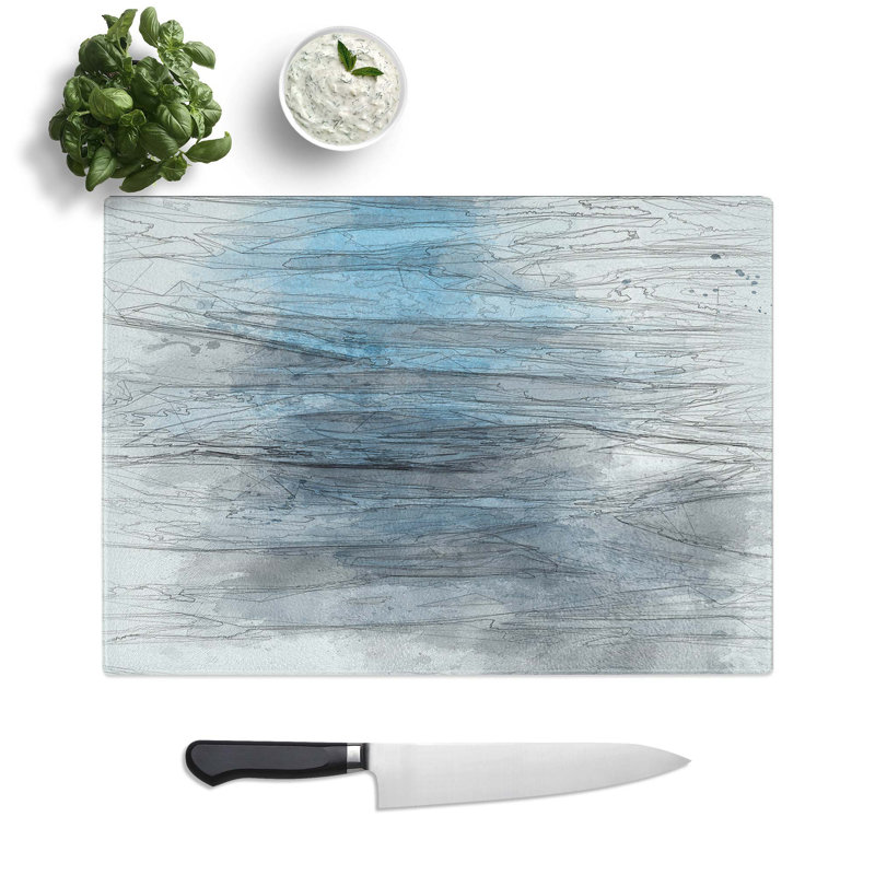 Tempered Glass Dark Water Chopping Board, 39 cm W x 28.5 cm L