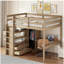 Lit mezzanine en bois pleine grandeur avec garde-robe intégrée, bureau, tablettes de rangement et tiroirs, noyer (ancien SKU: GX000466AAD)
