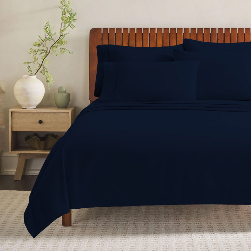 Paarizaat 8000 Series Microfiber 4-Piece Bed Sheet Set, Deep Pocket Sheets Queen, Light Grey, Ink